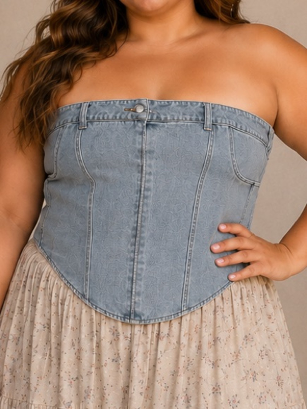 PrettyLittleThing Plus Denim Corset Tube Top Light Wash Size US 20